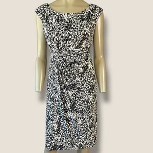 Covington Printed Sleeveless Ruched Faux Wrap Sheath Dress Stretchy Size 14